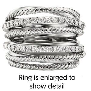 Platinum Plated & Cubic Zirconia Intertwined Crossover Chunky Statement Ring